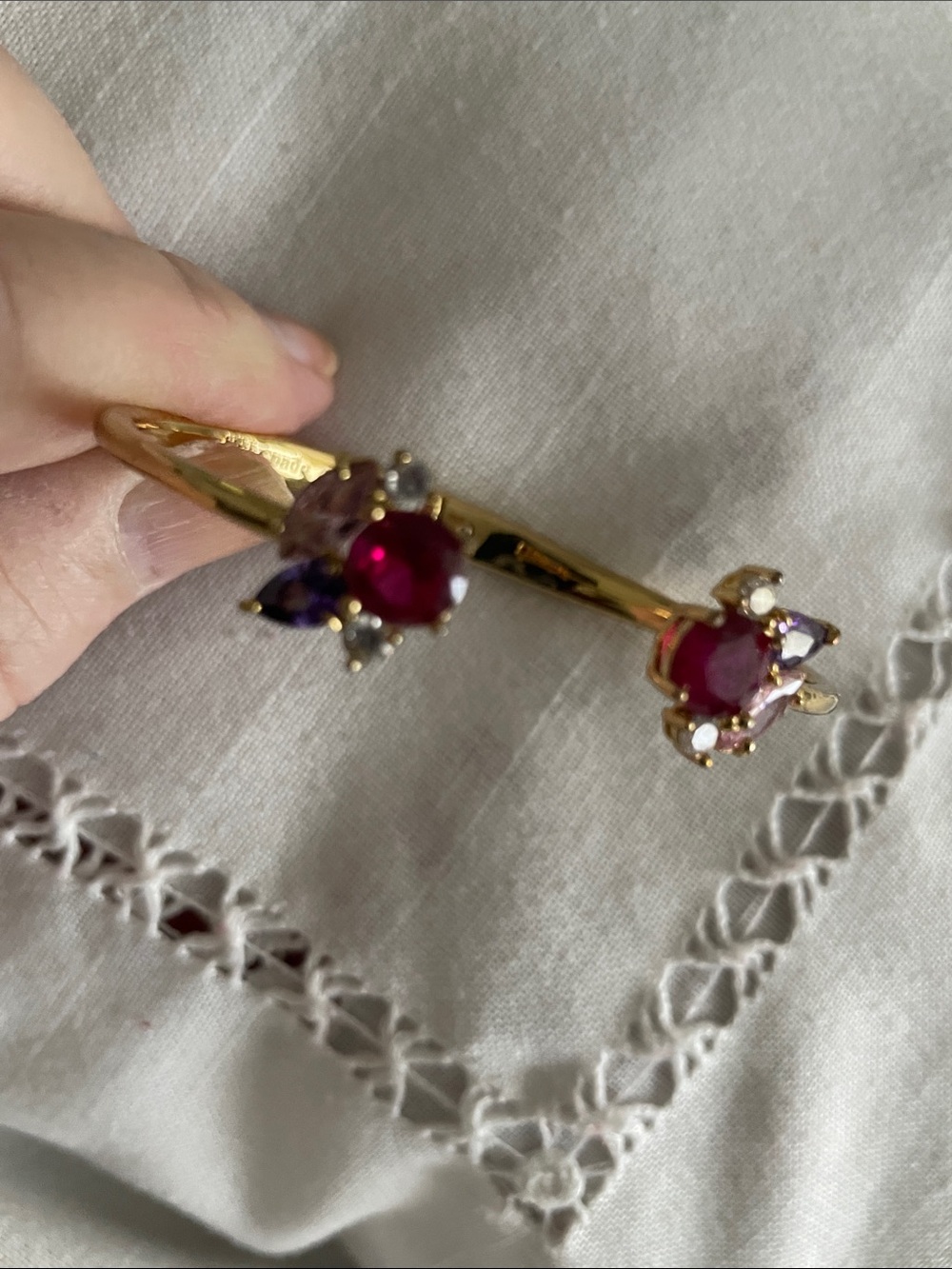 kate spade Gold Open Cuff Ruby Bracelet with Pink and Purple Gems - Picture 3 of 5